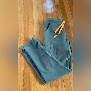 Figs Scrub Jogger Pants Teal with Orange Drawstring